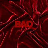 a red velvet fabric with the word bad written on it